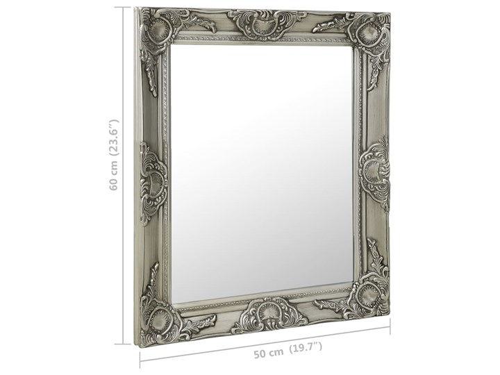 vidaXL Lustro ścienne w stylu barokowym, 50x60 cm, srebrne Pomieszczenie Garderoba Prostokątne Kolor Srebrny