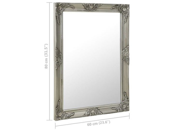 vidaXL Lustro ścienne w stylu barokowym, 60x80 cm, srebrne Prostokątne Pomieszczenie Garderoba