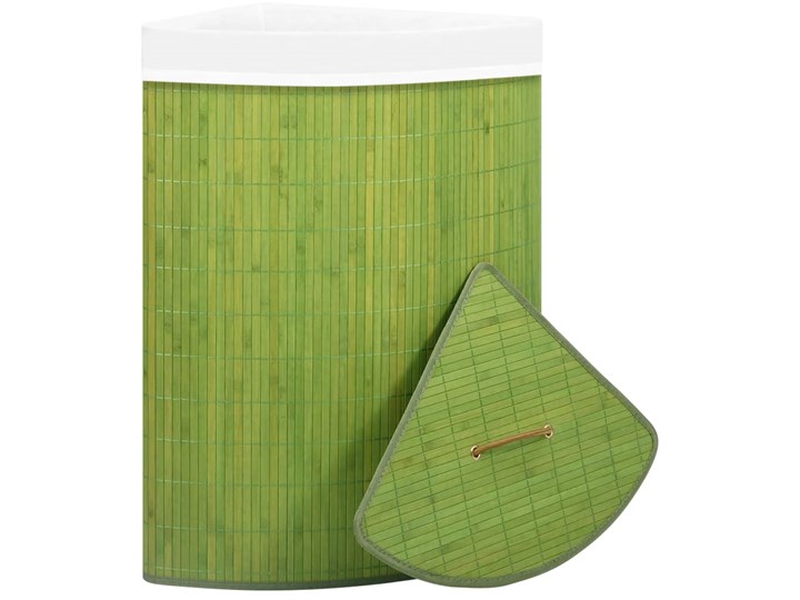 vidaXL Bambusowy kosz na pranie, narożny, zielony, 60 L Drewno Tkanina Kategoria