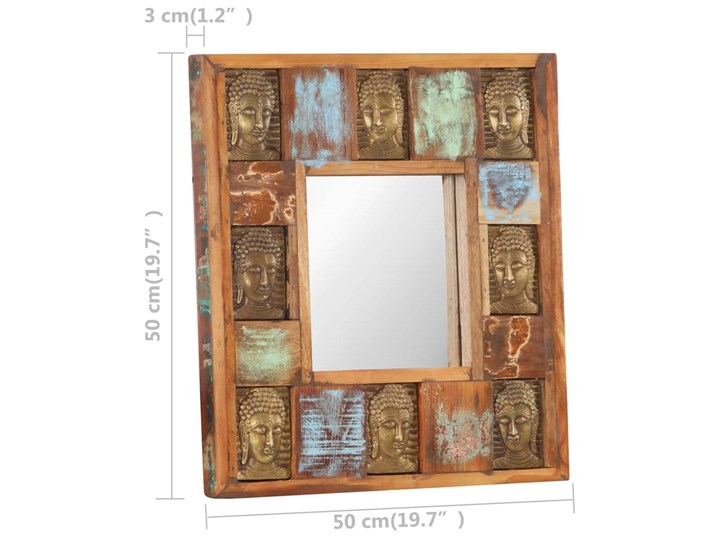 vidaXL Lustro z wizerunkiem Buddy, 50x50 cm, lite drewno z odzysku Kategoria Lustra Kwadratowe Pomieszczenie Sypialnia