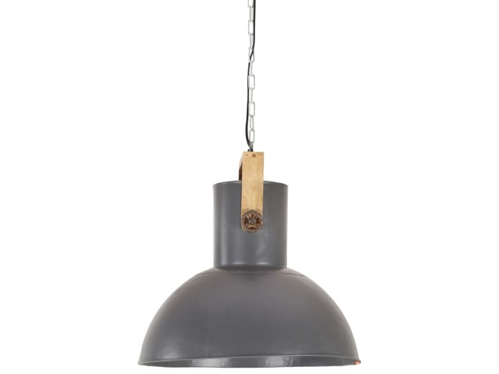 vidaXL Industrialna lampa wisząca, 25 W, szara, okrągła, 52 cm, E27 Drewno Lampa z kloszem Metal Stal Pomieszczenie Salon