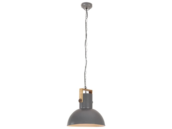vidaXL Industrialna lampa wisząca, 25 W, szara, okrągła, 52 cm, E27 Drewno Stal Lampa z kloszem Metal Styl Industrialny