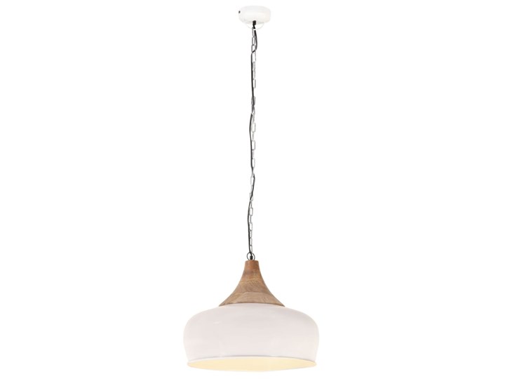 vidaXL Industrialna lampa wisząca, białe żelazo i drewno, 45 cm, E27 Stal Pomieszczenie Kuchnia Metal Lampa z kloszem Kolor Biały