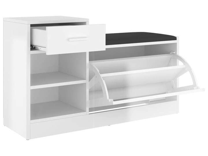 vidaXL Ławka z miejscem na buty, wysoki połysk, biała, 94,5x31x57 cm Tworzywo sztuczne Płyta laminowana Głębokość 31 cm Płyta meblowa Szerokość 95 cm Płyta MDF Typ Z siedziskiem