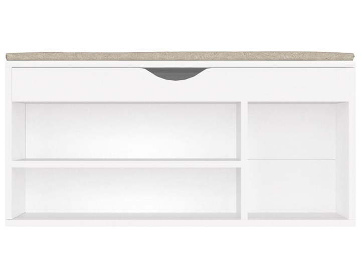vidaXL Ławka na buty z poduszką, biała, 104x30x49 cm, płyta wiórowa Płyta MDF Szerokość 104 cm Kolor Biały Tworzywo sztuczne Płyta laminowana Głębokość 30 cm Płyta meblowa Pomieszczenie Przedpokój