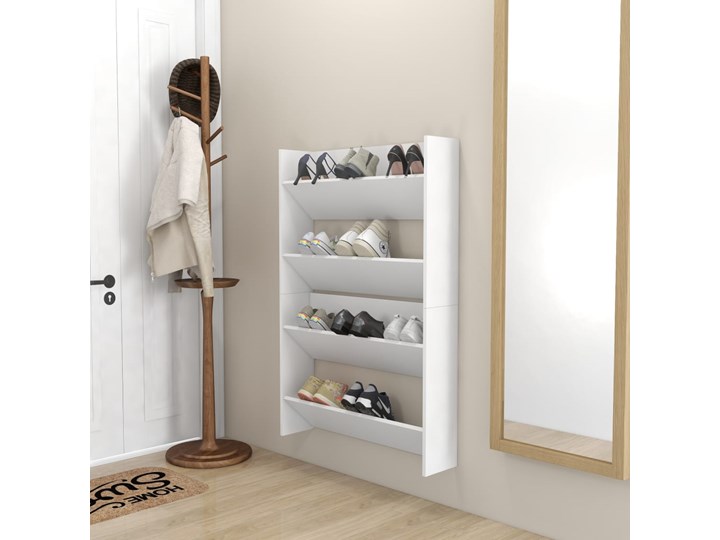vidaXL Półki ścienne na buty, 2 szt., białe, 80x18x60 cm, płyta Płyta MDF Szerokość 80 cm Płyta meblowa Płyta laminowana Głębokość 18 cm Styl Nowoczesny