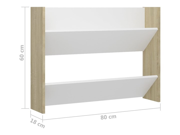 vidaXL Szafka ścienna na buty, biel i dąb sonoma, 60x18x60 cm, płyta Szerokość 80 cm Kategoria Szafki i regały Płyta MDF Płyta meblowa Płyta laminowana Głębokość 18 cm Drewno Kolor Biały