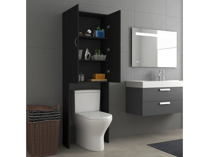 vidaXL Szafka na pralkę, czarna, 64 x 25,5 x 190 cm Głębokość 26 cm Płyta stolarska Płyta MDF Szafki Szerokość 64 cm Kolor Czarny Rodzaj frontu Drzwiczki