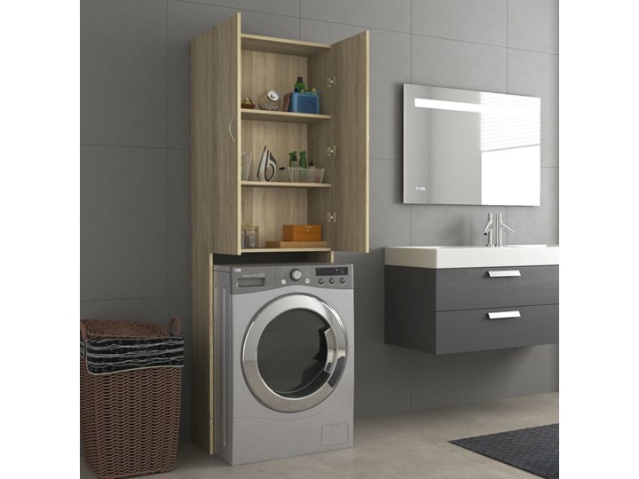 vidaXL Szafka na pralkę, dąb sonoma, 64 x 25,5 x 190 cm Płyta stolarska Głębokość 26 cm Szerokość 64 cm Drewno Płyta MDF Szafki Rodzaj frontu Drzwiczki