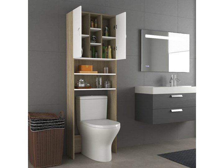 vidaXL Szafka na pralkę, biel i dąb sonoma, 64 x 25,5 x 190 cm Rodzaj frontu Drzwiczki Drewno Szerokość 64 cm Płyta MDF Szafki Płyta stolarska Głębokość 26 cm Kategoria Szafki stojące