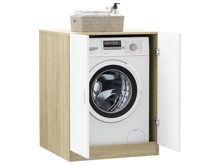 vidaXL Szafka na pralkę, biel i dąb sonoma, 71x71,5x91,5 cm Stojące Pionowe Szafka nad pralkę Płyta stolarska Drewno Płyta MDF Styl Nowoczesny Kolor Biały