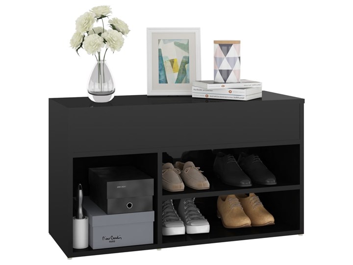 vidaXL Ławka z miejscem na buty, czarna, wysoki połysk, 80x30x45 cm Płyta MDF Głębokość 30 cm Płyta meblowa Kolor Czarny Szerokość 80 cm Płyta laminowana Kategoria Szafki i regały
