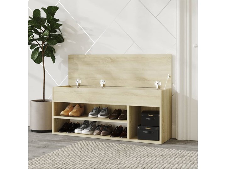 vidaXL Ławka z miejscem na buty, dąb sonoma, 105x30x45 cm, płyta Płyta laminowana Drewno Płyta meblowa Szerokość 105 cm Płyta MDF Głębokość 30 cm Kolor Beżowy