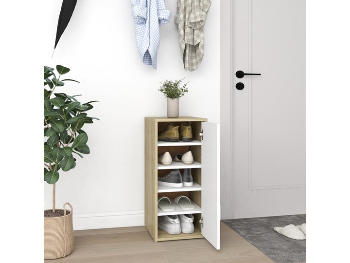 vidaXL Szafki na buty, 2 szt., biel i dąb sonoma, 32x35x70 cm, płyta Szerokość 32 cm Płyta MDF Kategoria Szafki i regały Głębokość 35 cm Płyta laminowana Płyta meblowa Drewno Kolor Biały