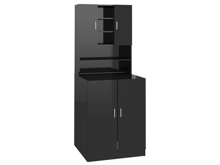 vidaXL Szafka na pralkę, czarna, wysoki połysk Szafka nad pralkę Płyta MDF Wysokość 182 cm Szafki Płyta stolarska Kolor Czarny
