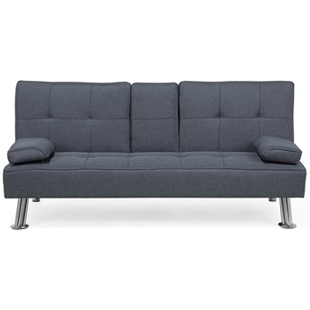 Beliani Sofa rozkładana ciemnoszara tapicerowana kanapa do salonu pokoju ze składanym stolikiem nowoczesna z funkcją spania metalowe srebrne nogi