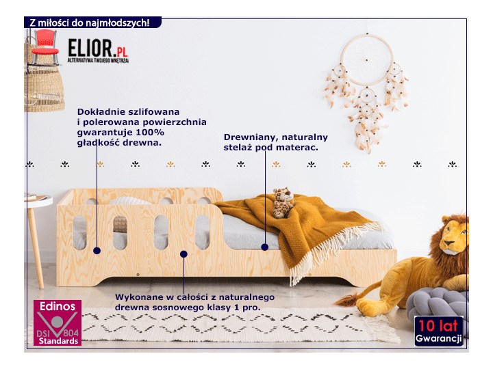 Drewniane pojedyncze łóżko dziecięce 16 rozmiarów - Filo 5X Płyta MDF Rozmiar materaca 90x150 cm Drewno Rozmiar materaca 90x180 cm