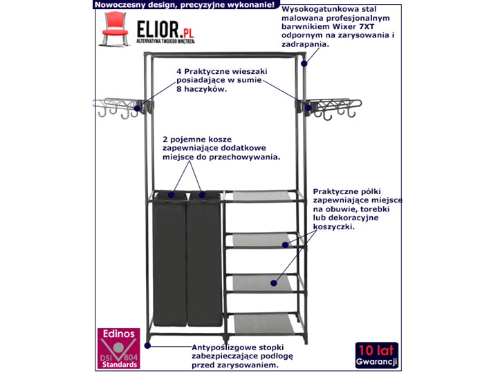 Wolnostojący wieszak na ubrania z półkami i koszami - Kepler 4X Tkanina Metal Wieszak na płaszcze Typ Stojaki