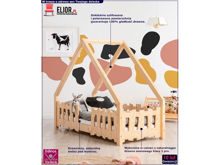 Drewniane łóżko dziecięce w formie domku 12 rozmiarów - Tiffi 4X Płyta MDF Rozmiar materaca 90x160 cm Drewno Rozmiar materaca 80x180 cm