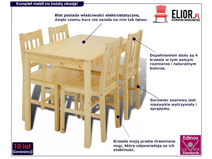 Drewniany zestaw stół i 4 krzesła – Ellen Pomieszczenie Jadalnia Kategoria Stoły z krzesłami