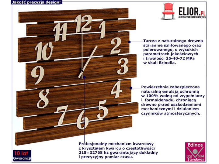 Drewniany zegar ścienny w odcieniu palisandru - Samar Szerokość 59 cm Drewno Nieregularny Pomieszczenie Sypialnia