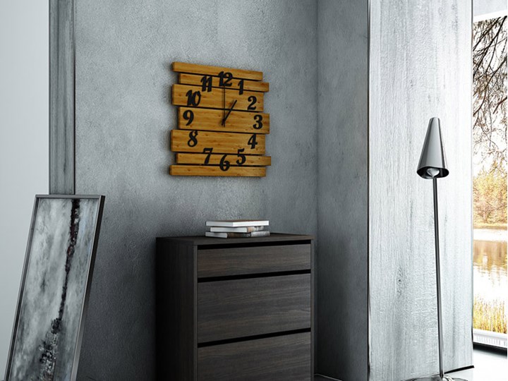 Drewniany zegar ścienny w odcieniu palisandru - Samar Drewno Pomieszczenie Salon Szerokość 59 cm Nieregularny Styl Tradycyjny