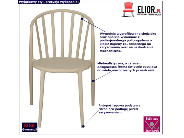 Minimalistyczne krzesło beżowe - Alar Tworzywo sztuczne Głębokość 55 cm Wysokość 84 cm Szerokość 56 cm Metal Pomieszczenie Jadalnia