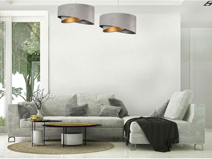 Szara welurowa lampa wisząca glamour - EXX03-Hersa Tworzywo sztuczne Styl Nowoczesny Tkanina Metal Lampa z abażurem Pomieszczenie Przedpokój
