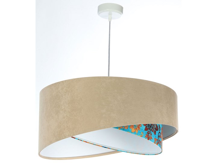 Beżowo-biała lampa wisząca z wzorem - EXX05-Nema Tkanina Tworzywo sztuczne Pomieszczenie Salon Metal Lampa z abażurem Pomieszczenie Sypialnia