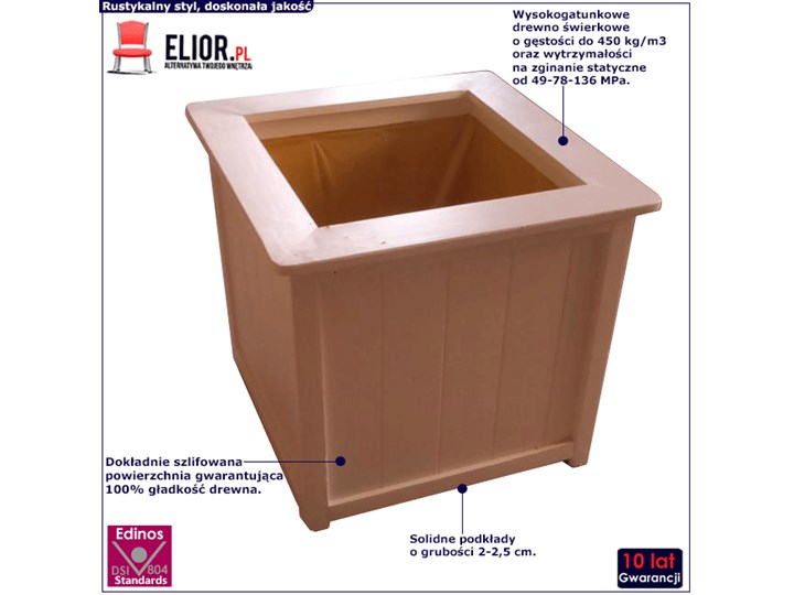 Kwadratowa donica ogrodowa z litego drewna - Versa Donica balkonowa Plastik Kwadratowy Drewno Kategoria Donice ogrodowe