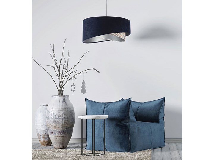 Granatowa lampa wisząca welurowa - EXX16-Fortina Tkanina Tworzywo sztuczne Lampa z abażurem Metal Styl Nowoczesny