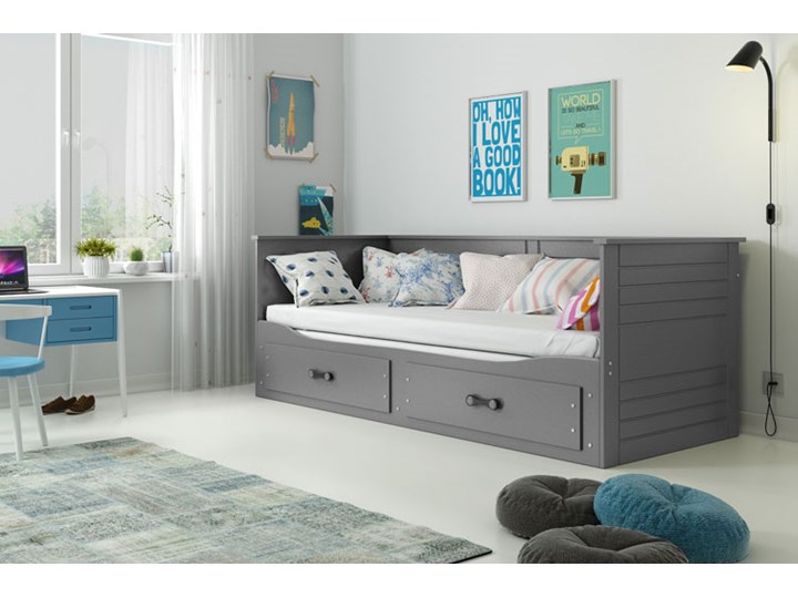 Szare łóżko dziecięce z materacem 80x200 - Aniko Łóżko piętrowe Płyta MDF Tkanina Drewno Płyta meblowa Rozmiar materaca 80x200 cm Rozmiar materaca 90x200 cm