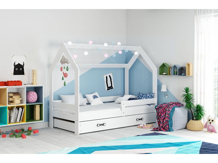 Białe łóżko domek dla dziecka 80x160 - Bambino Drewno Kolor Biały Płyta MDF Domki Płyta meblowa Tkanina Rozmiar materaca 80x160 cm