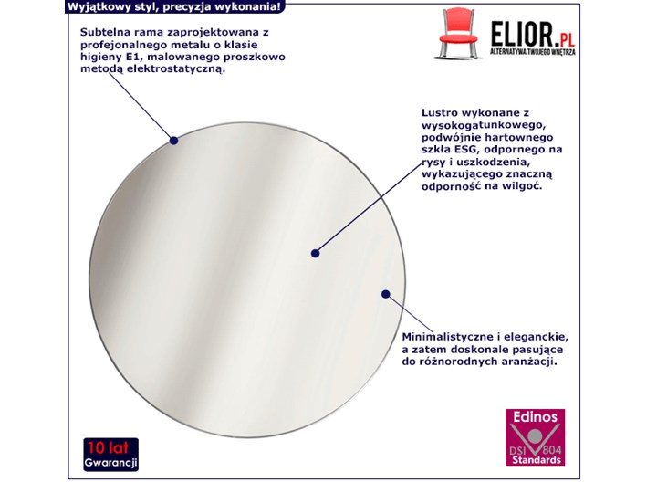 Okrągłe lustro srebrne - Osso Lustro z ramą Ścienne Pomieszczenie Garderoba