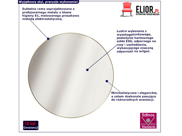 Okrągłe lustro złote - Osso Lustro z ramą Ścienne Styl Minimalistyczny