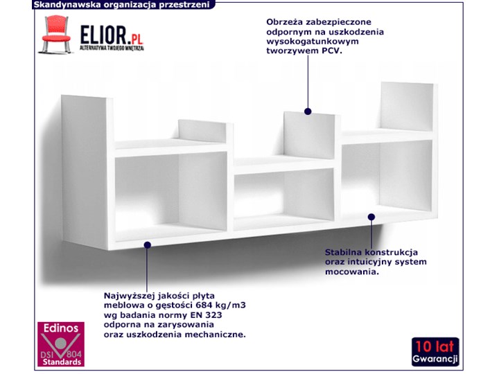 Biała minimalistyczna półka ścienna - Lorea Płyta meblowa Tworzywo sztuczne Drewno Na książki Melamina Pomieszczenie do kuchni Na zdjęcia Płyta MDF Płyta laminowana Pomieszczenie półki do salonu