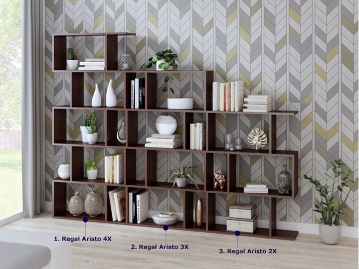 Regał do salonu Aristo 4X Pomieszczenie Biuro Biblioteka Na książki Wysokość 176 cm Na dekoracje Uniwersalne Płyta laminowana Szerokość 76 cm Styl Tradycyjny