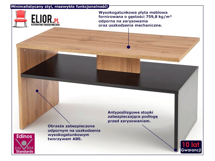 Nowoczesna ława do sypialni - dąb wotan+czarny - Lenti Wysokość 50 cm Zestaw stolików Długość 90 cm Płyta meblowa Drewno Szerokość 50 cm Styl Minimalistyczny