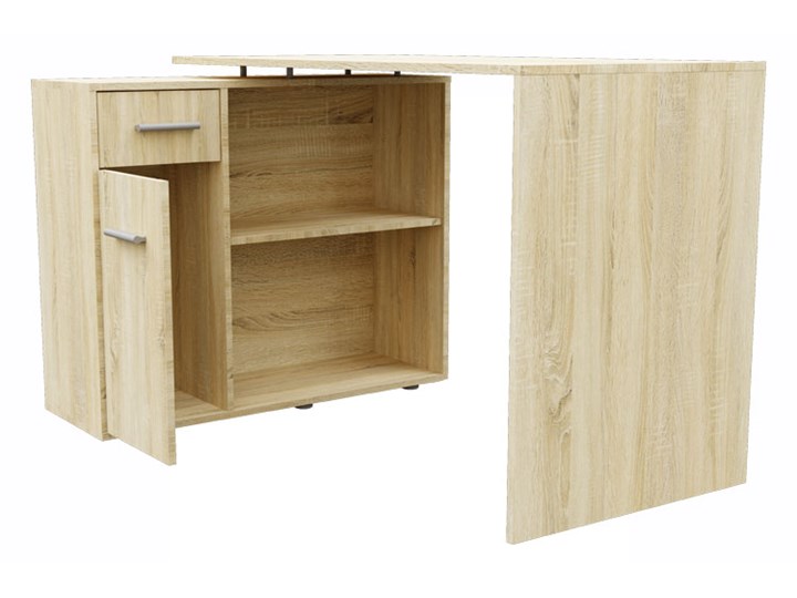 Narożne biurko komputerowe z szafką - Stefan Biurko narożne Płyta MDF Metal Szerokość 155 cm Biurko z nadstawką Szerokość 120 cm Drewno Głębokość 91 cm Styl Nowoczesny
