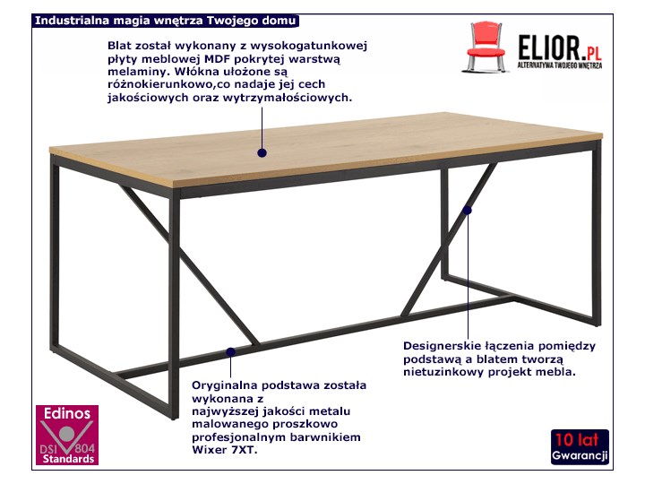 Industrialny stół do kuchni i salonu - Atore Metal Płyta MDF Styl Nowoczesny Drewno Wysokość 74 cm Styl Minimalistyczny