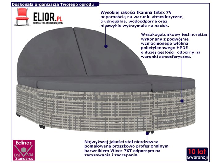 2-osobowy leżak z poduszkami - Labia Kolor Szary Rattan Technorattan Styl Minimalistyczny