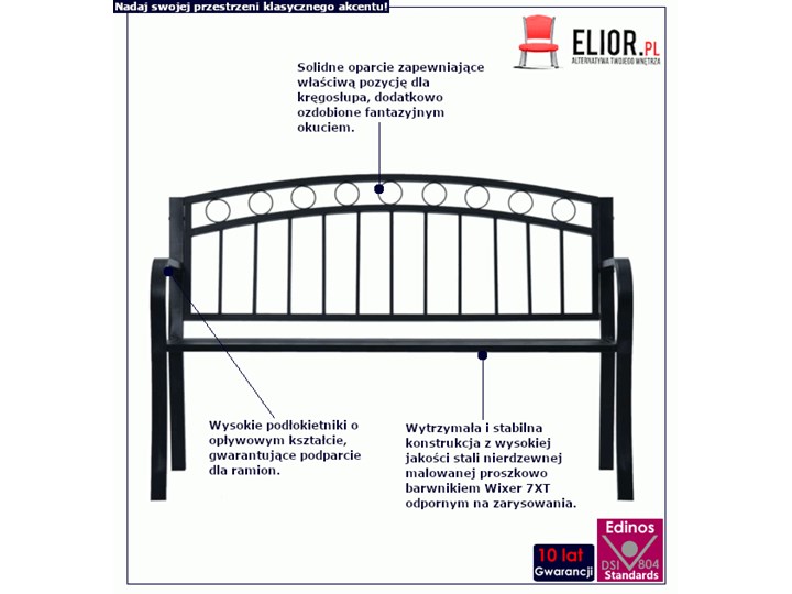 Ławka ogrodowa z okuciem w koła - Ligurio Stal Styl Nowoczesny Długość 125 cm Styl Vintage