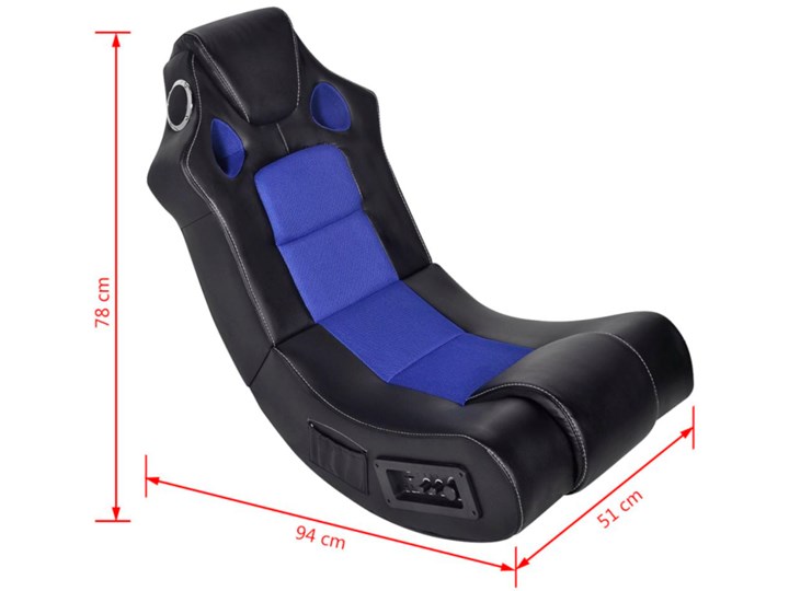 Czarno-niebieski fotel gamingowy z głośnikami - Volume Tworzywo sztuczne Skóra ekologiczna Szerokość 51 cm Fotel bujany Drewno Pomieszczenie Salon