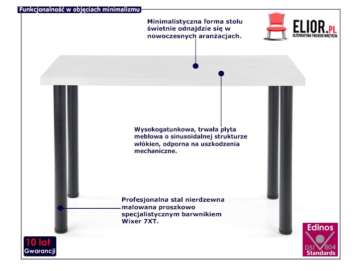 Biały minimalistyczny stół - Berso 3X Płyta MDF Wysokość 75 cm Styl Skandynawski Wysokość 120 cm Drewno Stal Pomieszczenie Stoły do kuchni