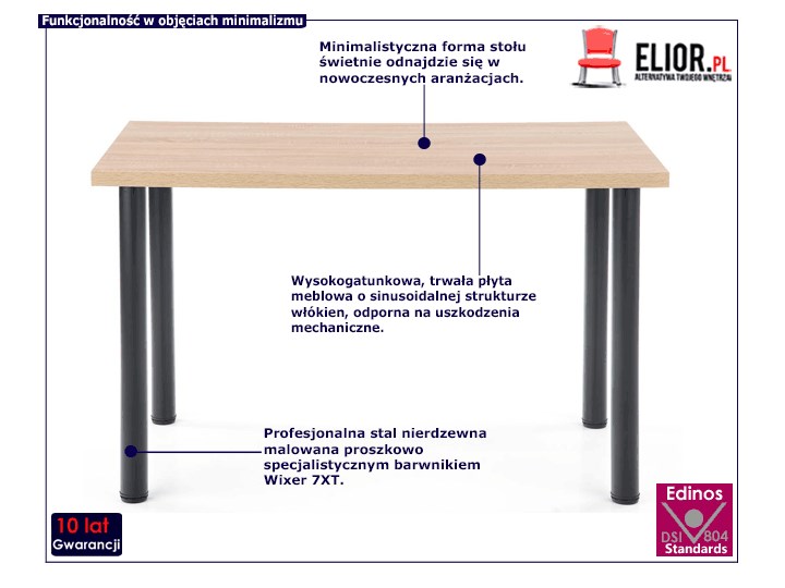 Stół do jadalni dąb sonoma - Berso 3X Wysokość 75 cm Kształt blatu Prostokątny Wysokość 120 cm Płyta MDF Stal Drewno Średnica