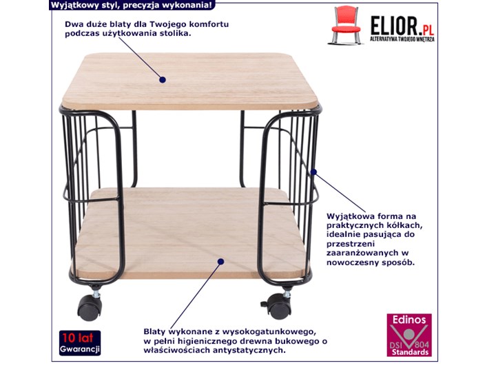 Loftowy stolik na kółkach - Katli Zestaw stolików Metal Płyta meblowa Szerokość 38 cm Długość 38 cm Drewno Wysokość 33 cm Styl Industrialny