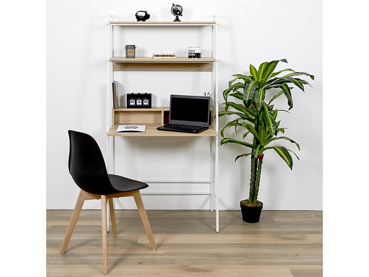 Białe biurko boho z półkami - Astros Płyta MDF Styl Nowoczesny Głębokość 81 cm Metal Szerokość 48 cm Drewno Sekretarzyk Szerokość 81 cm Kategoria Biurka