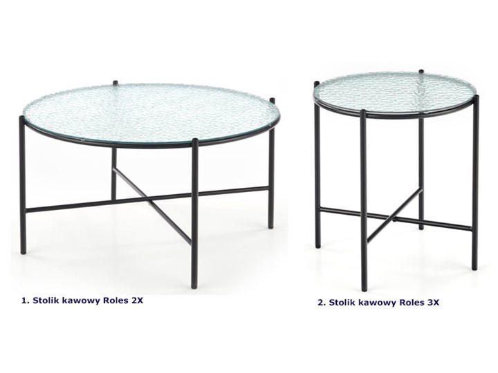 Bezbarwny stolik kawowy - Roles 2X Zestaw stolików Długość 70 cm Stal Szkło Metal Szerokość 70 cm Wysokość 41 cm Kształt blatu Okrągłe