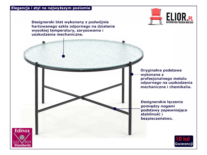 Bezbarwny stolik kawowy - Roles 2X Długość 70 cm Szerokość 70 cm Kształt blatu Okrągłe Metal Wysokość 41 cm Zestaw stolików Szkło Stal Kategoria Stoliki i ławy