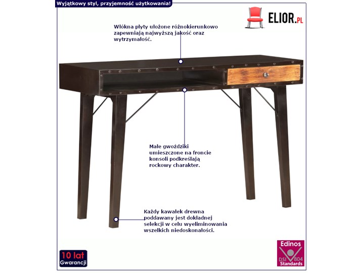 Konsola z szufladą i półką - Irna Z półką Wysokość 76 cm Drewno Szerokość 118 cm Szerokość 35 cm Kategoria Konsole